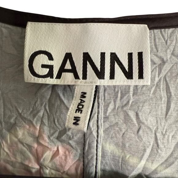 Ganni Crinkled Satin Minidress V-neck Romanticgoth Puff Sleeves Sz 36 Whimsigoth - Picture 2 of 12